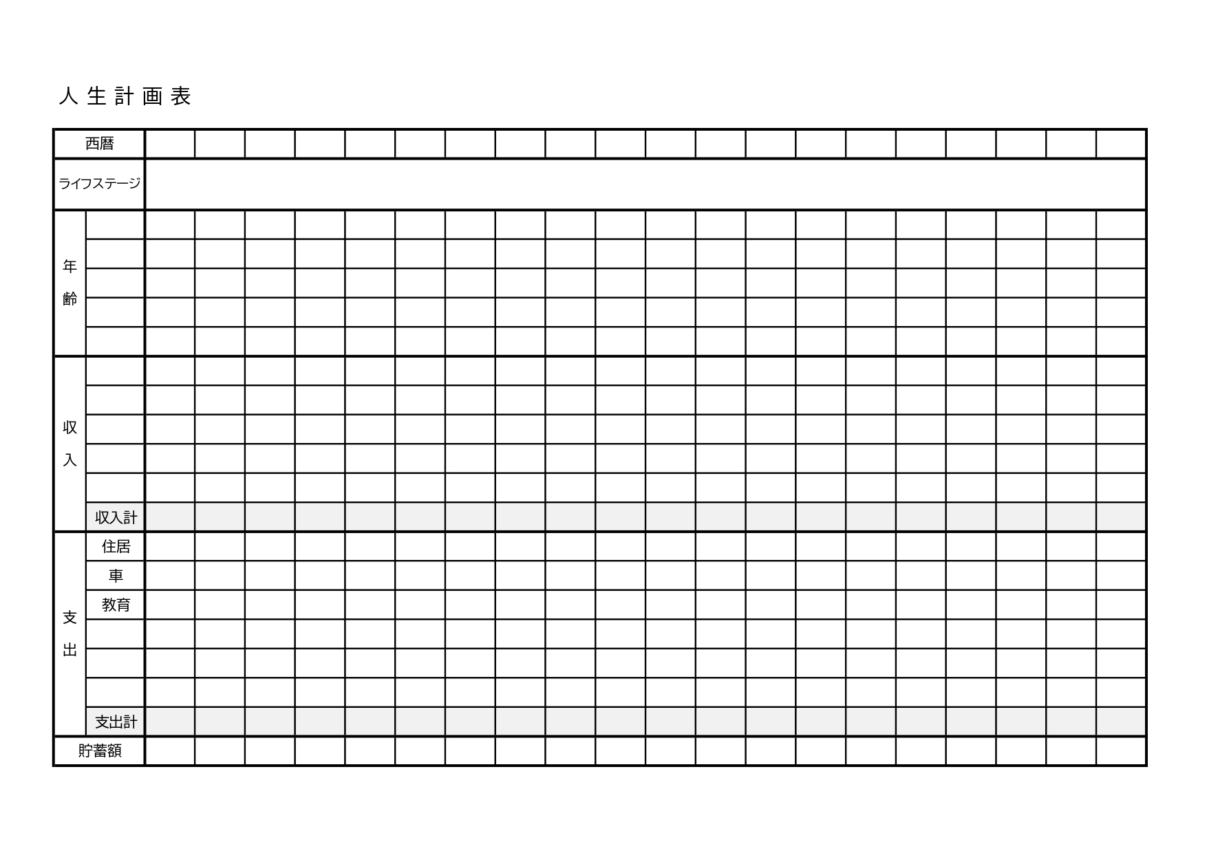 作り方が簡単・Excelでのパソコン作成、PDF・JPGで手書きで作れる人生計画表のテンプレート素材になります。高校の授業プリントなどにもお使いいただけるひな形