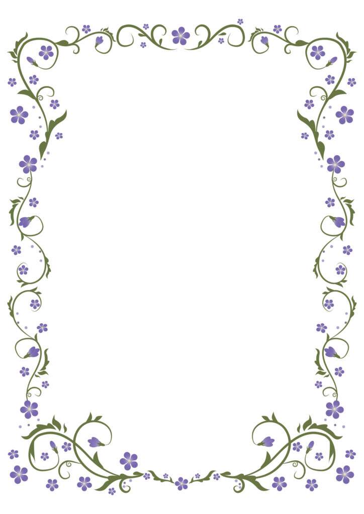 すみれの飾りの入ったおしゃれなフレームです。すみれは3～5月に咲く春のお花です。「愛」という花言葉が含まれており、大切な方へ送るメッセージカード、便箋のテンプレ