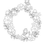 ダウンロードで簡単に使える塗り絵のテンプレート素材・アネモネの花のリースイラストデザインでおしゃれ！制作後は壁紙にしてもかわいいのでおすすめします。大人用・子供