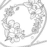 おしゃれなイラストデザインの塗り絵テンプレート「百合・バラ・パール」お店のお子様連れのお客様用へのアイテムや、高齢者や介護施設でのレクリエーション素材などにご活