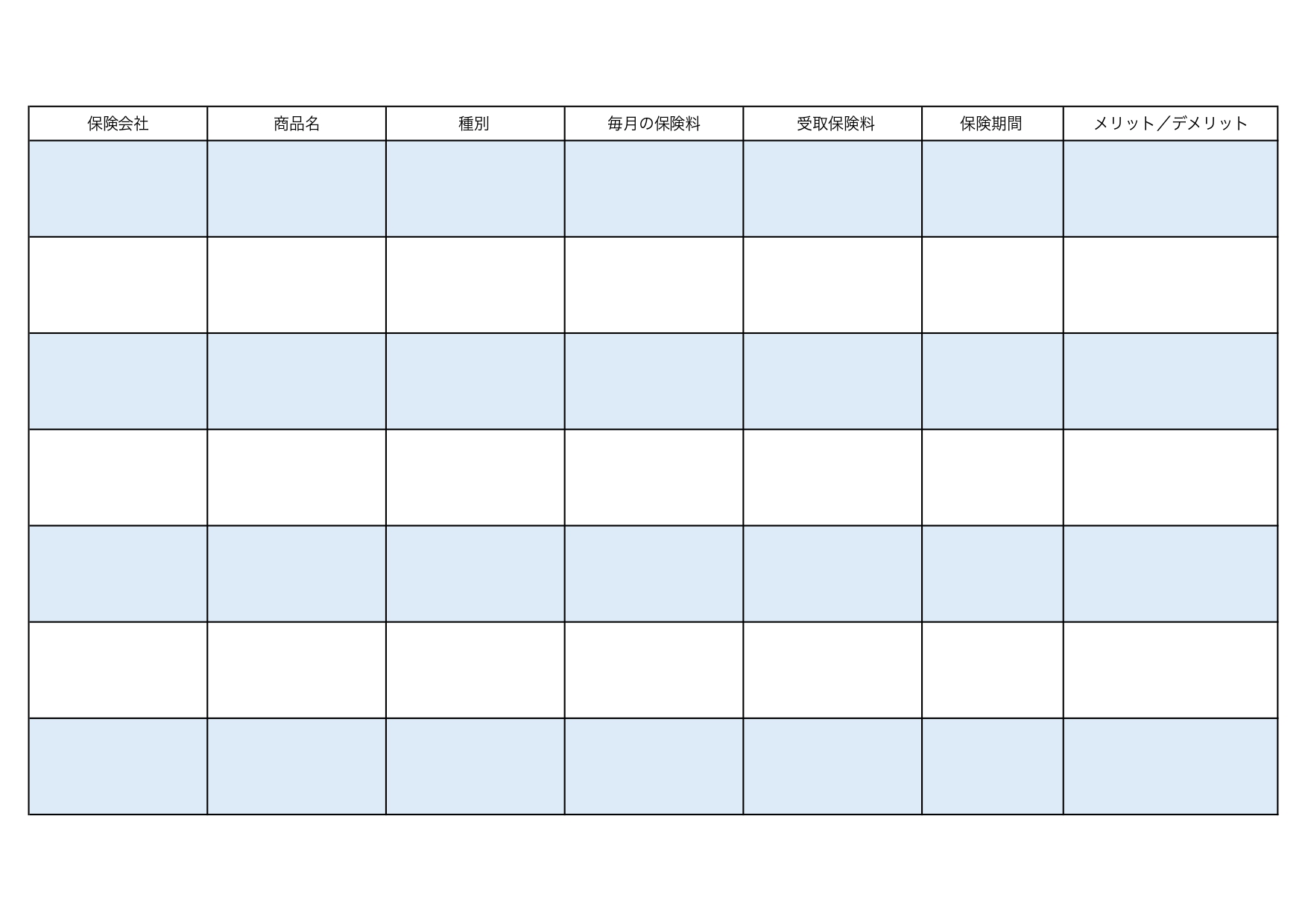 生命保険一覧表のテンプレート(Excel・Word・PDF・JPG)保険会社の比較表の作成に便利なひな形！SNSやブログ、動画紹介に活用できる保険一覧表のフォー