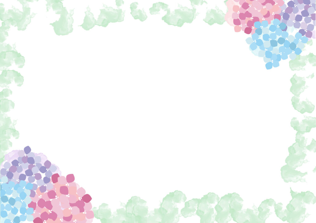 三色のアジサイを水彩風に描いた