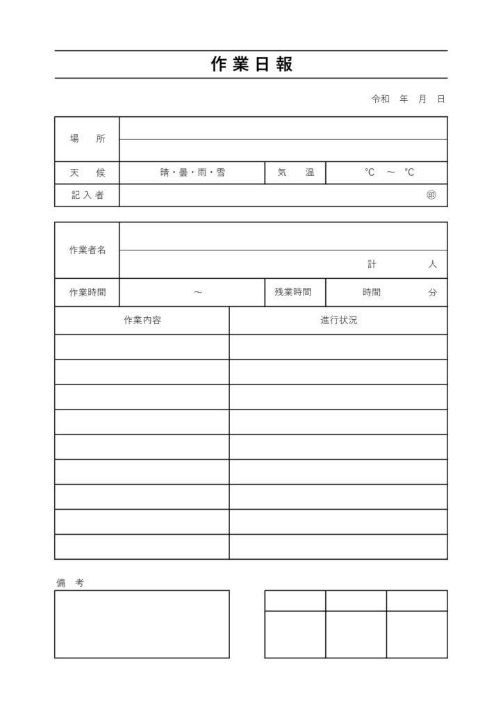 A4「作業日報」のテンプレート