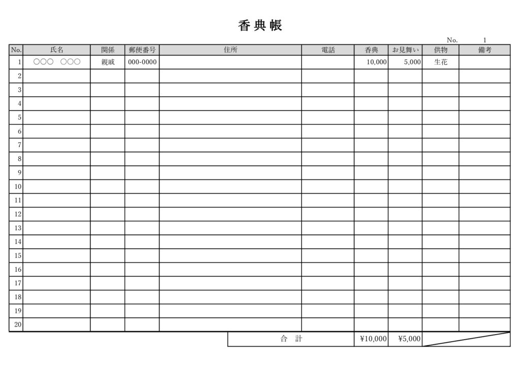 シンプルで書きやすい「香典帳」