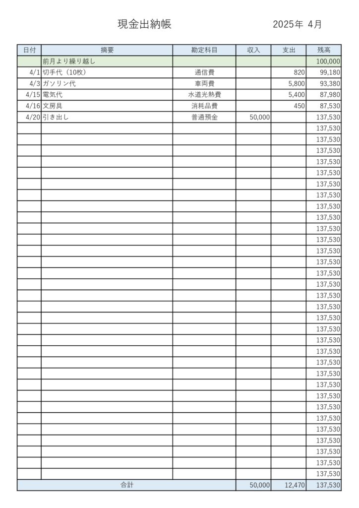 シンプルで入力が簡単な「現金出