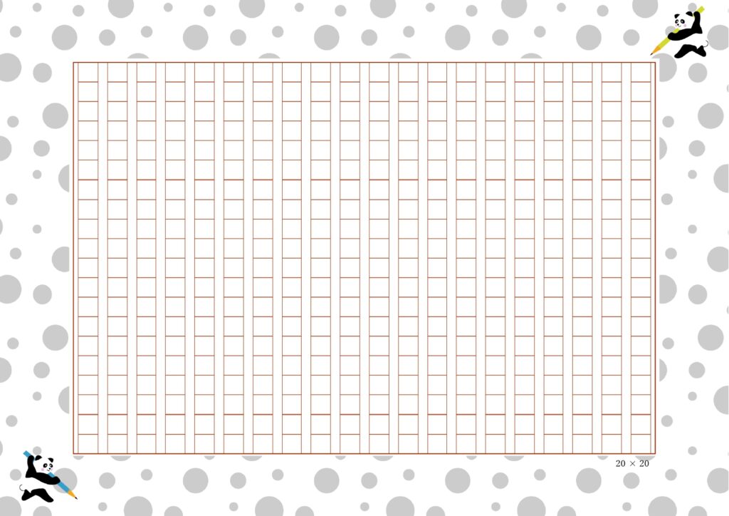 【卒業文集におすすめ】一般的な400字詰めの原稿用紙に、かわいいパンダのイラストが入った原稿用紙のテンプレートになります。パンダのフレームが付く事で原稿が華やか