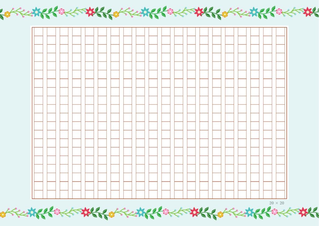 【おしゃれな原稿用紙のテンプレート】400字詰めの原稿用紙の周りに花のイラストが施された、おしゃれなテンプレートになります。読書感想文や小論文、感想文の作成にご