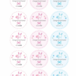 幼稚園、保育園の記念品用の熨斗（のし）テンプレートになります。シールシートに印刷して利用することが可能です。 うさぎと花束のかわいいデザインとなり、幼稚園や保育