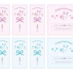 小さいサイズの短冊型の熨斗とメッセージカードがセットになったテンプレートです。ちょっとしたギフトや内祝に使いやすいミニサイズの熨斗になります。うさぎが花束を持っ