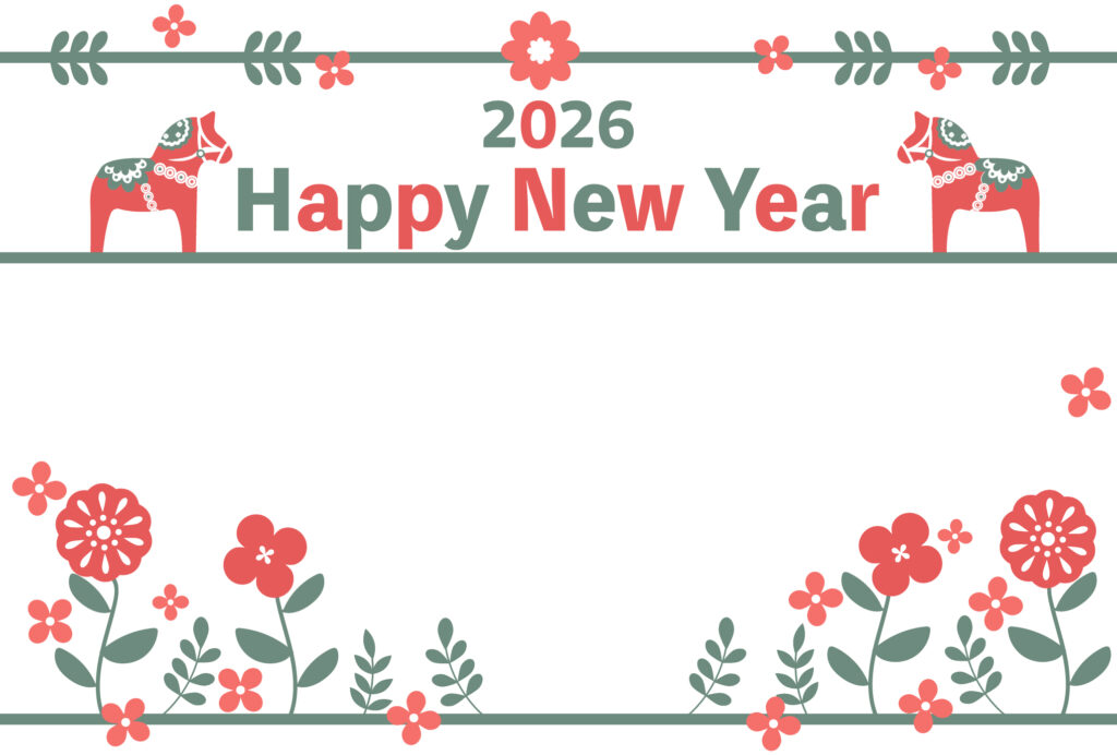 年賀状 2026年（丙午・午年）イラスト入り年賀状の素材 馬