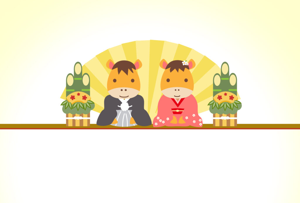 年賀状 2026年（丙午・午年）イラスト入り年賀状の素材 馬