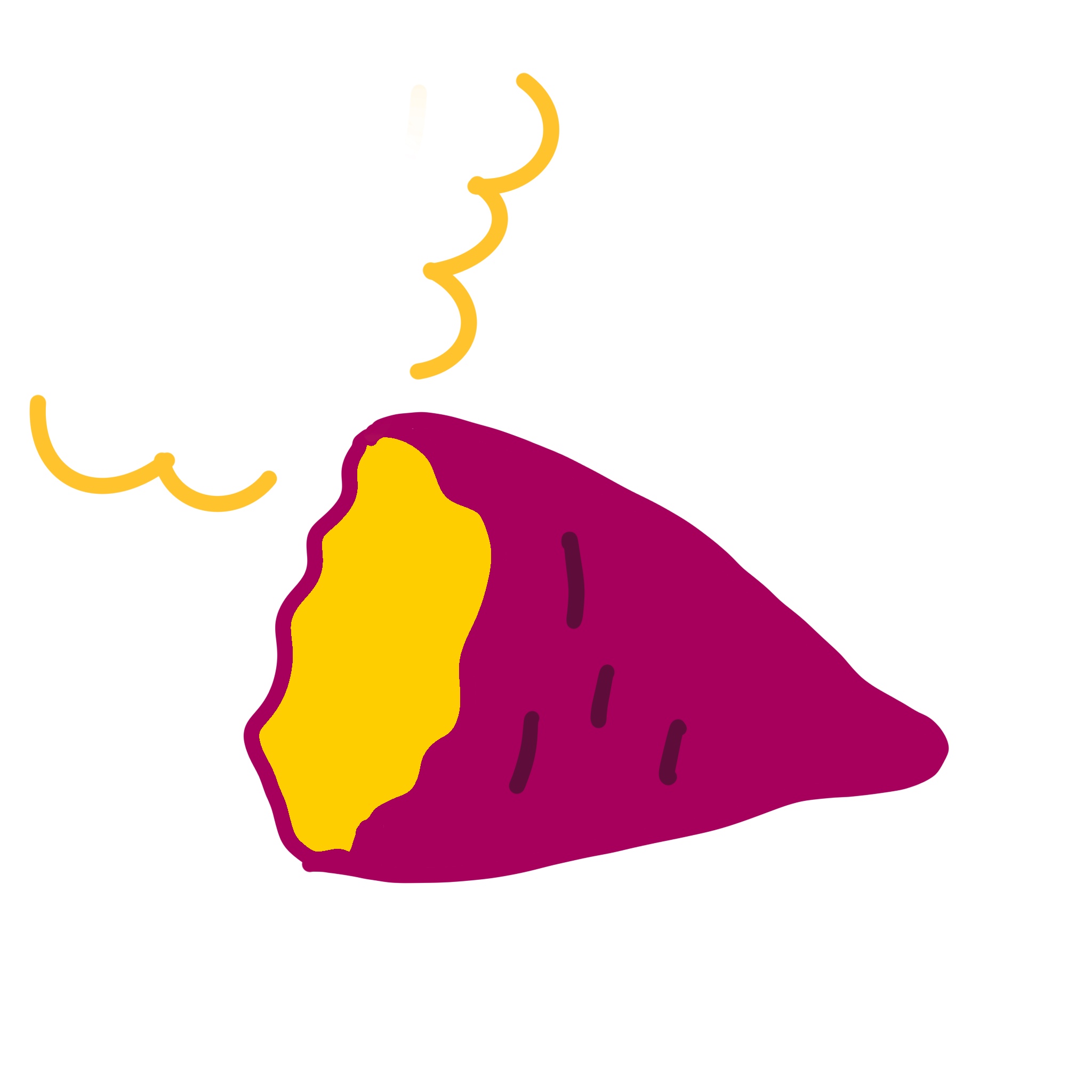ホクホクの焼き芋（さつまいも）をイメージしたイラストです。 湯気が立ち上る様子も描かれており、温かさ・美味しさ・秋の季節感を感じさせます。 秋のイベントなどの告