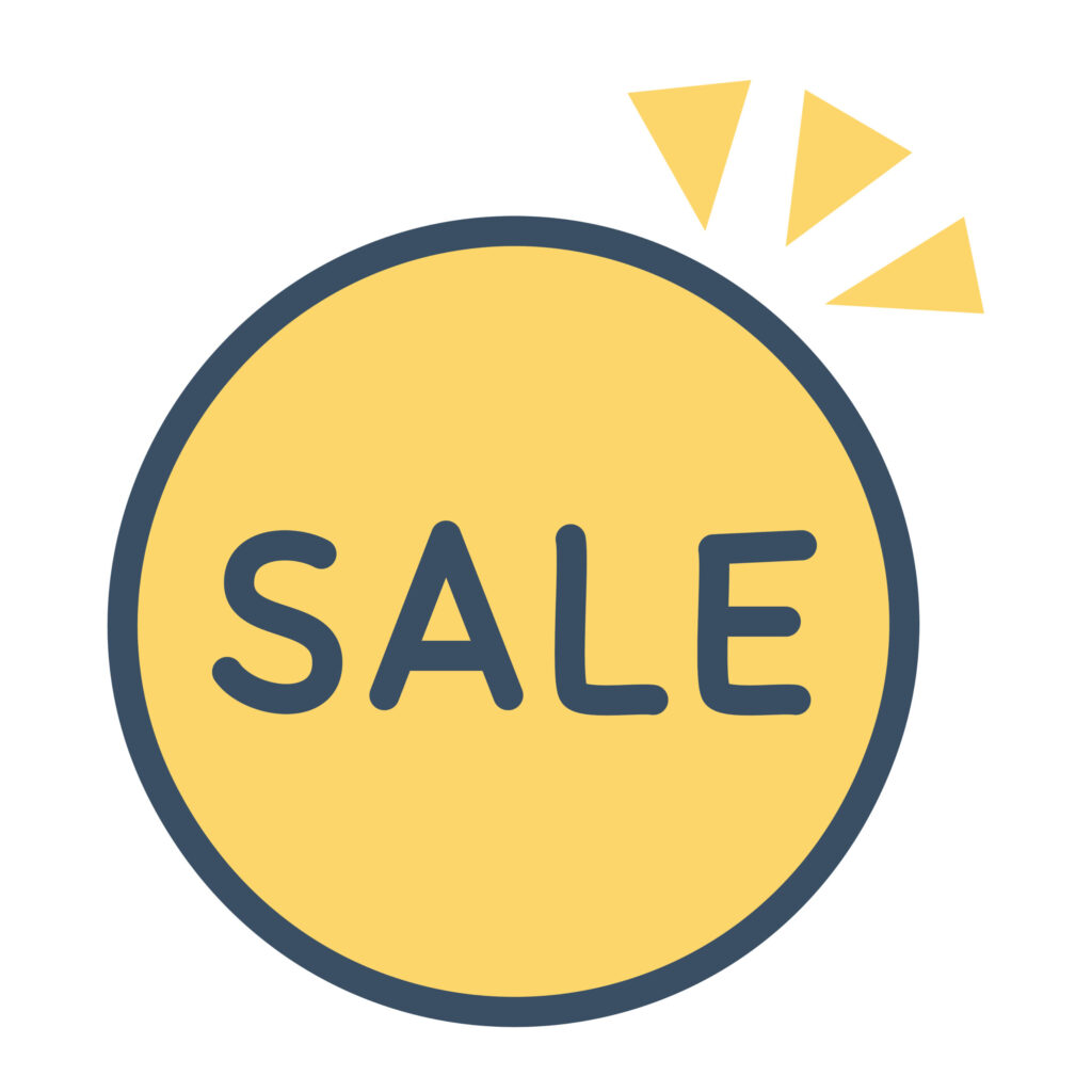 「SALE」と書かれた黄色の円形バッジのイラストです。 シンプルかつ視認性の高いデザインで、販促・広告・POP・ECサイトなど幅広い商用デザインにお使いいただけ