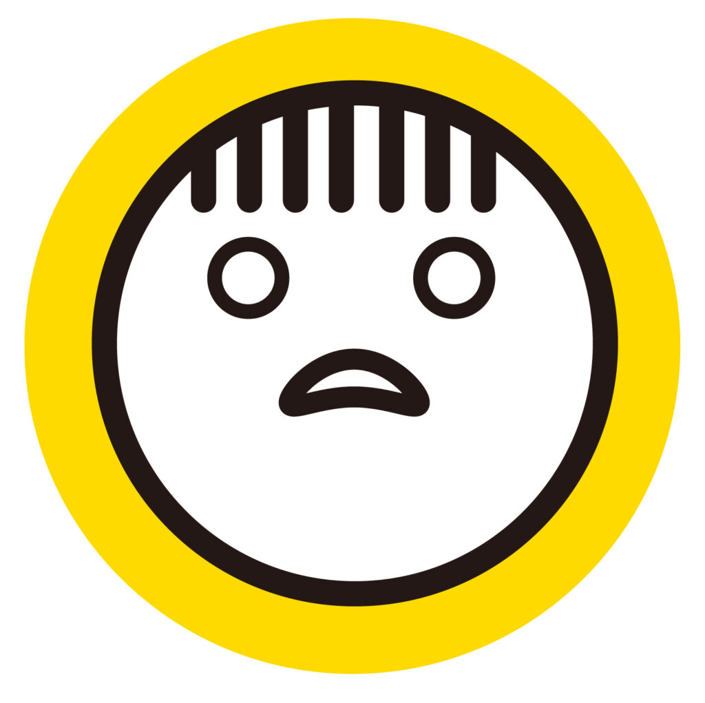 目の上の縦線（汗や影）が、「やばい」「困った」「どうしよう」といった、追い詰められている、あるいは非常に困っている状況を表現しています。ネガティブな感情を強調し