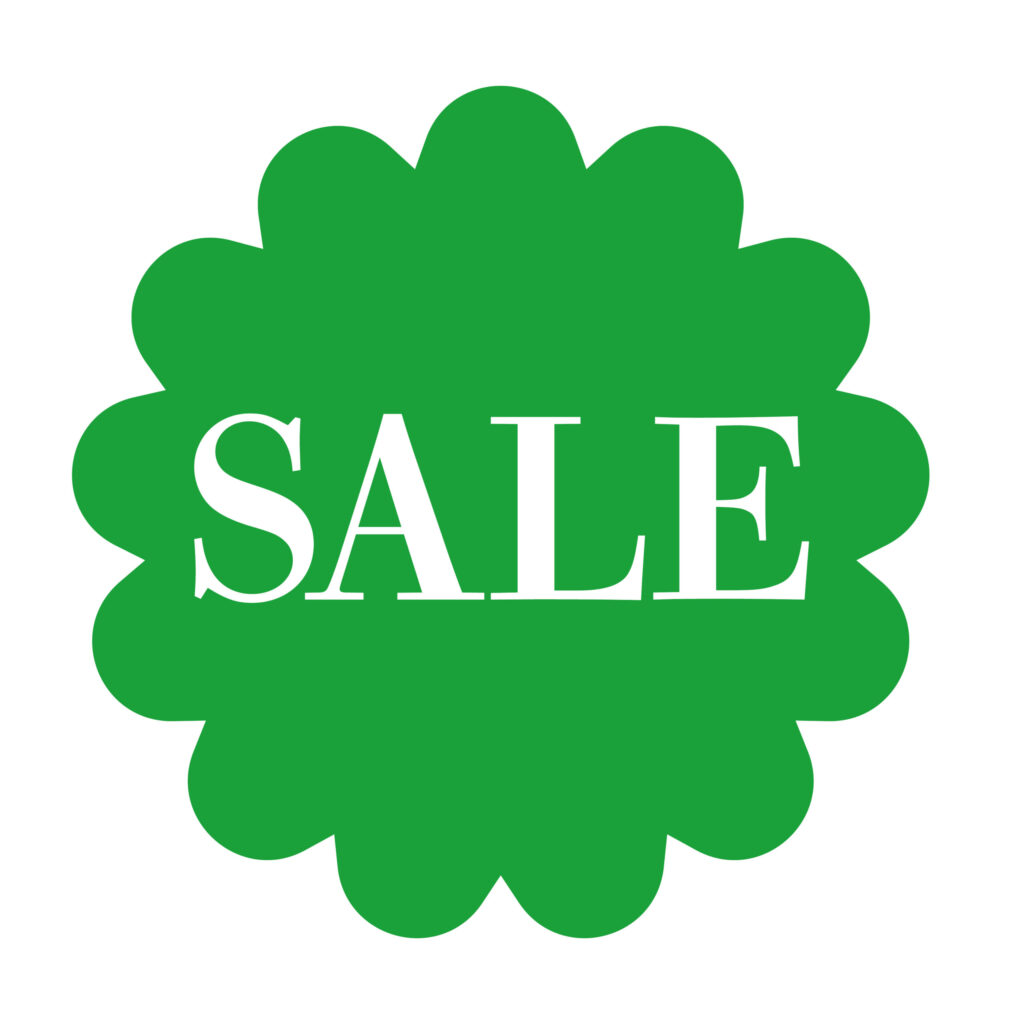 緑色の花形バッジに「SALE」
