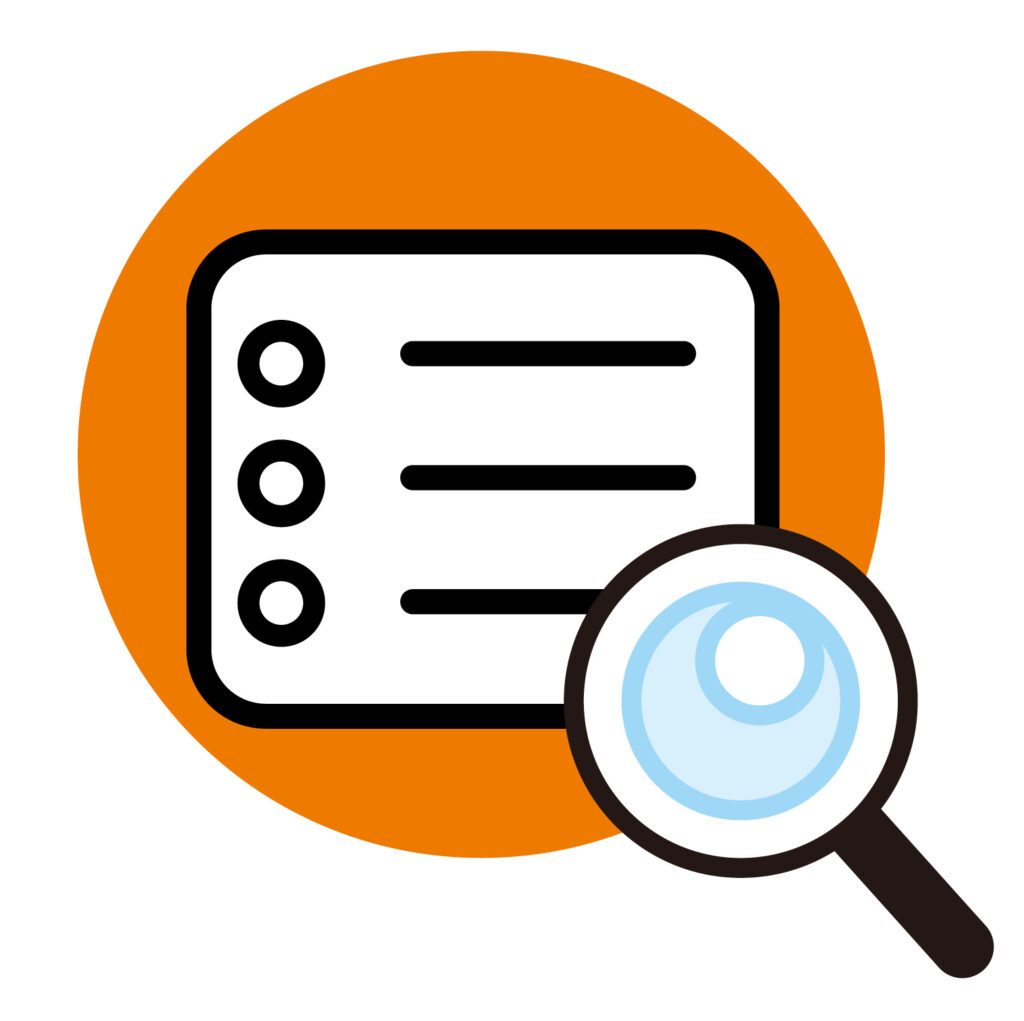 書類を調べる意味を表しているア