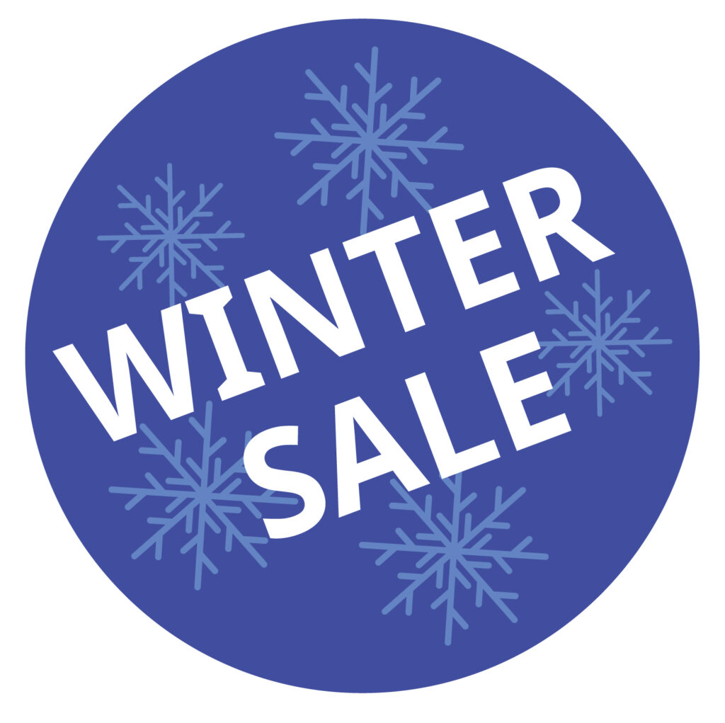 冬の、ウィンターセールのおしらせアイコンです。 冬らしい雪の結晶をちりばめたおしゃれなデザインになっています。 無料ダウンロードできますのでよろしくお願いいたし