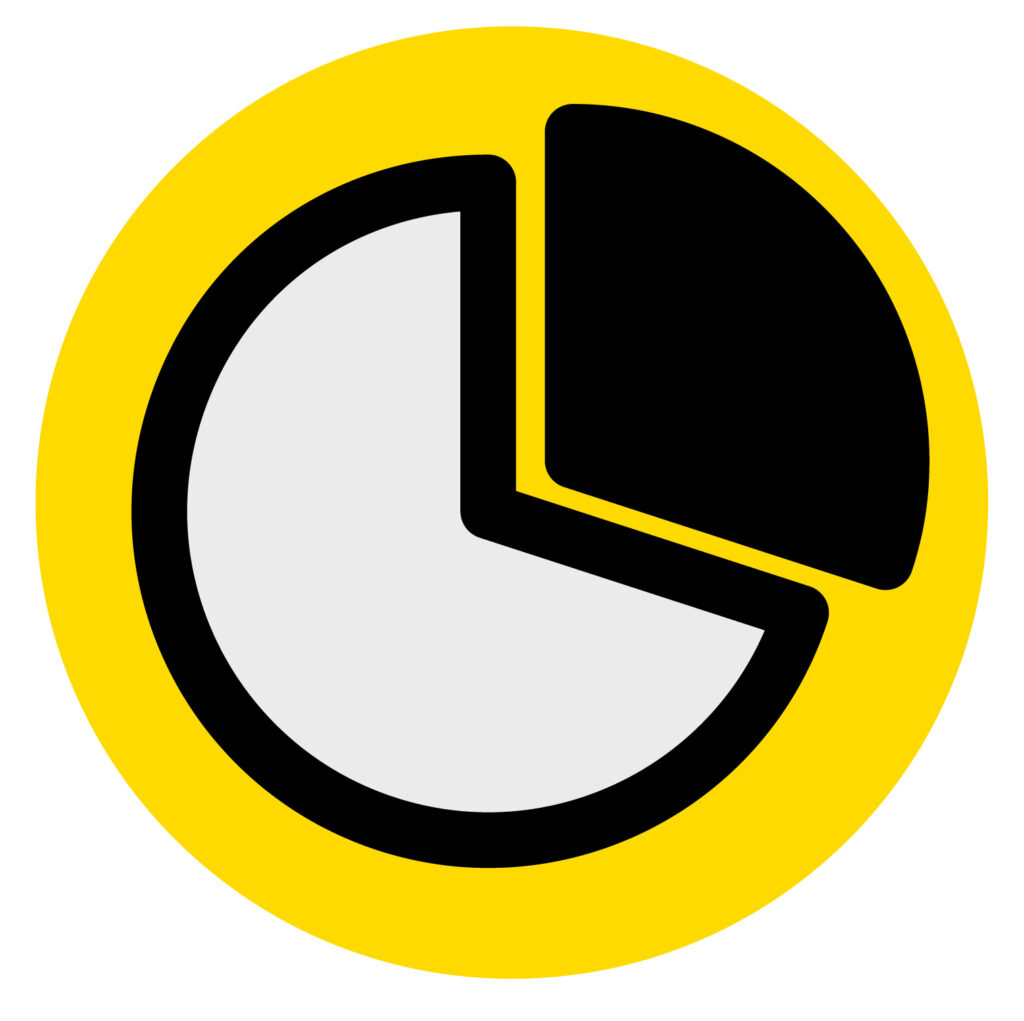 円グラフのアイコンです。 レポート、統計情報、分析結果を表す素材です。チラシやウェブのアイコンとして活躍します。Downloadしてお好きな形式のデーターを使っ