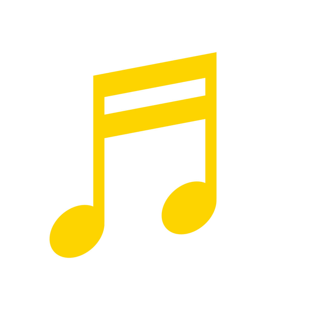 明るい黄色で描かれた音符のイラストです。シンプルな形ながらも音楽の楽しさやリズムを感じさせるデザインで、元気でポジティブな雰囲気を表現しています。 ぜひお使いく