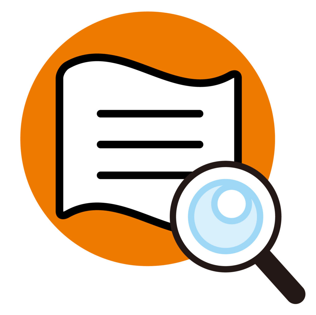 ノートとルーペのアイコンです。