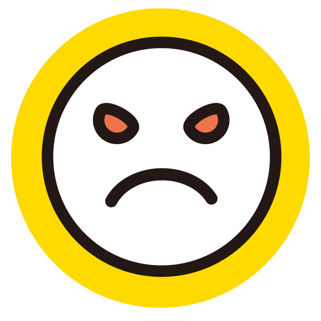 怒っている顔のアイコン素材です。このアイコンは、「怒っている」「よくないことに対する注意」 「禁止」を視覚的に伝えるためのアイコンです。ダウンロードおねがいしま