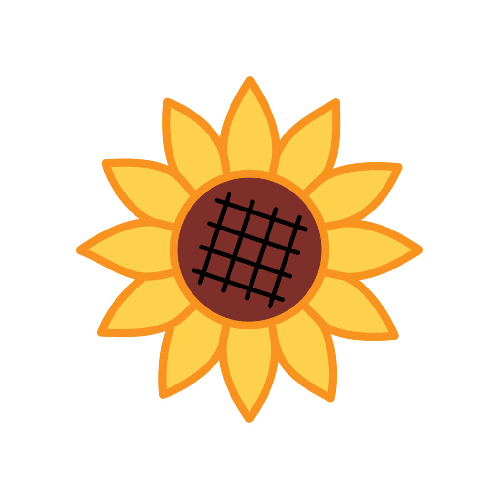 明るい黄色の花びらが元気に広がるひまわりのイラストです。 シンプルで親しみやすいデザインが、夏の明るい雰囲気を感じさせます。 ロゴやアイコンにも使いやすい、温か