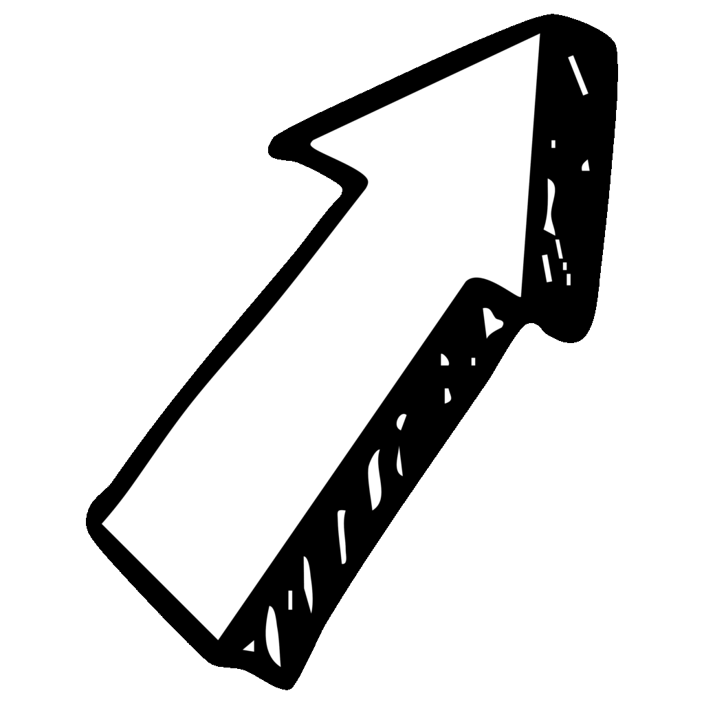 右斜め上を指す、太く白い手描き