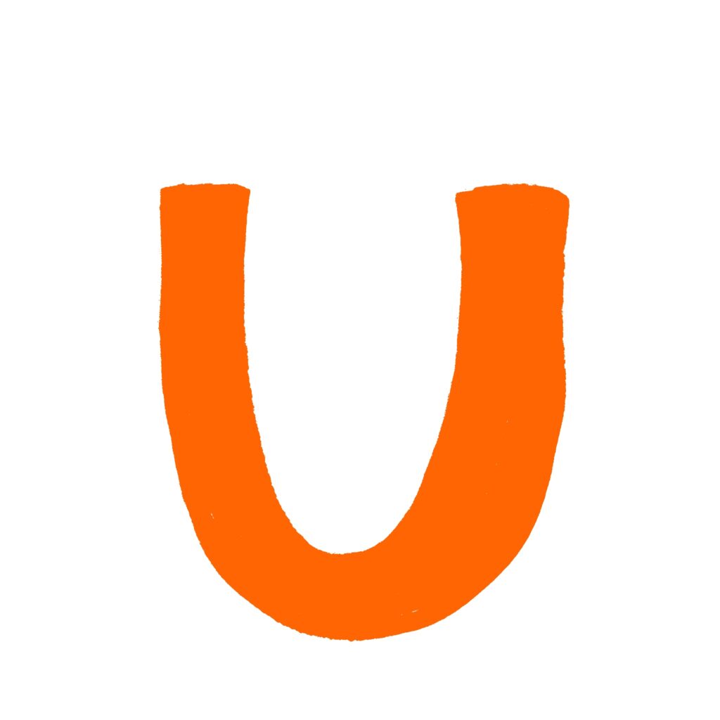 明るいオレンジで描かれた、手書