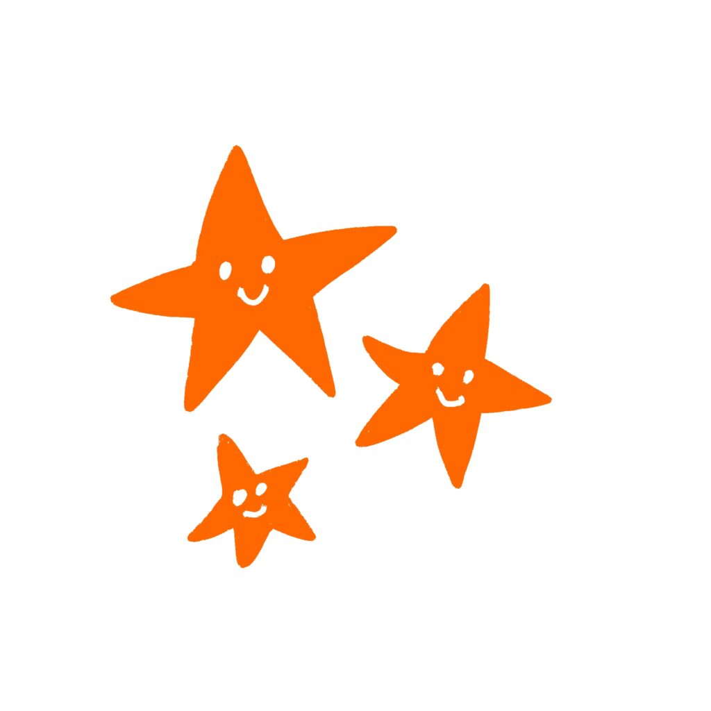 笑顔のオレンジの星を描いた、明