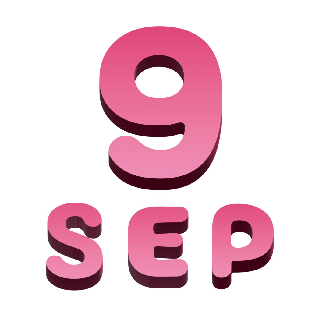 ９月（September）の英語の略です。ピンクのグラデーションが柔らかくて目立ちます、立体感（3D）があるので、チラシやWebサイトのバナーなんかでアクセント