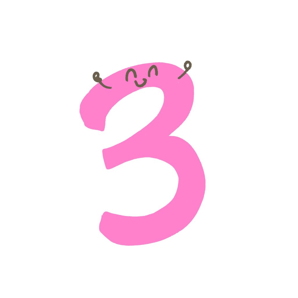 ピンク色で描かれた数字の「3」