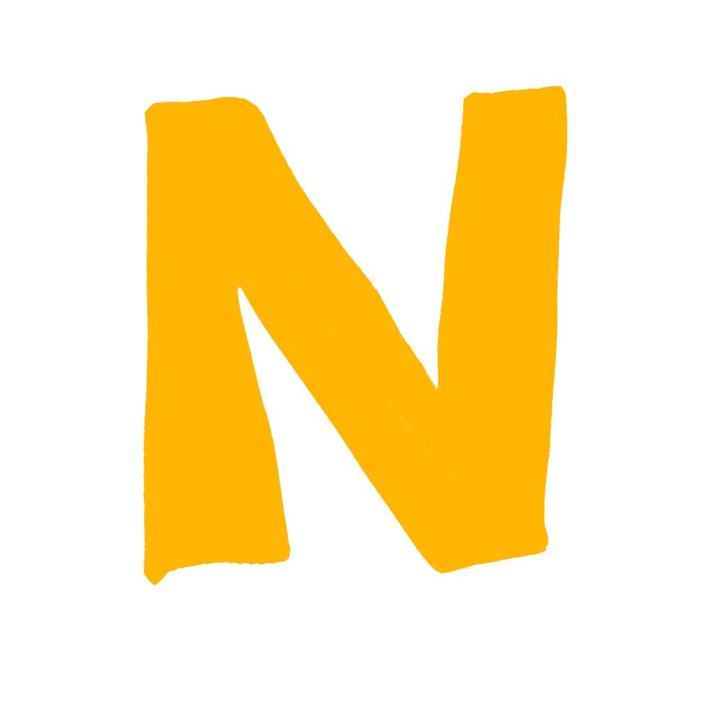 黄色で描かれた手書き風の「N」