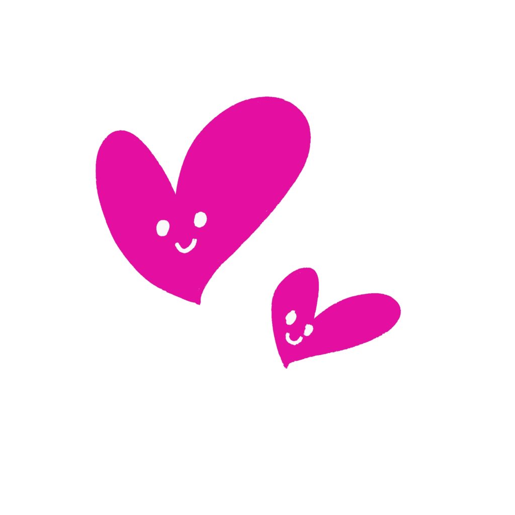 笑顔のピンクのハートを描いた、