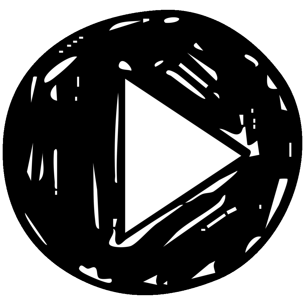 黒い円の中に白い再生マーク（三