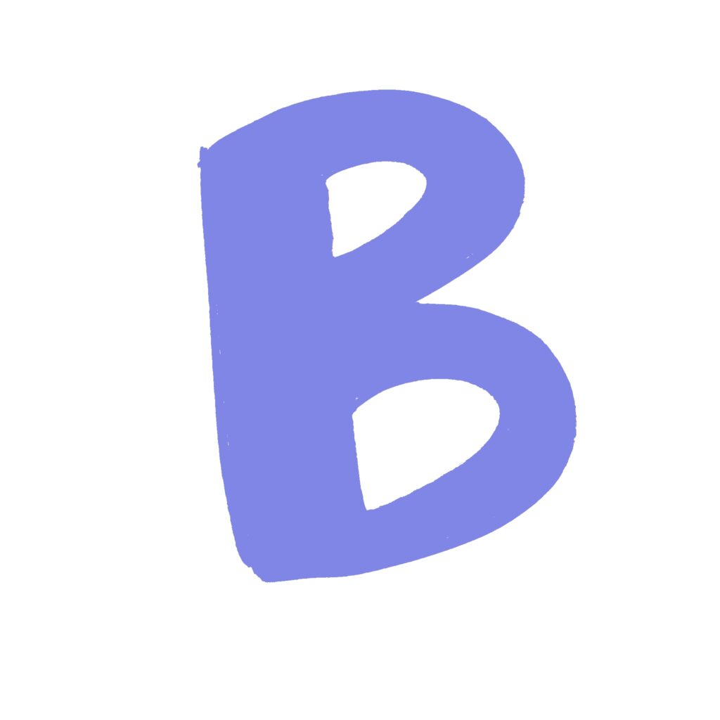 青紫色で描かれた手書き風の「B