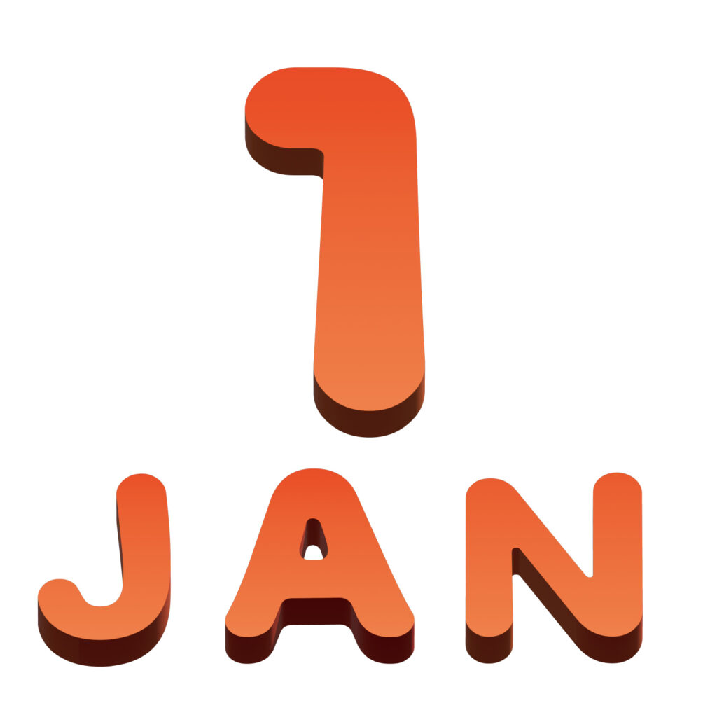 1月（January）の英語の略です。明るいオレンジ色のグラデーションで、新しい年の始まりにぴったりな、希望に満ちた雰囲気があります、無料ダウンロードできますの