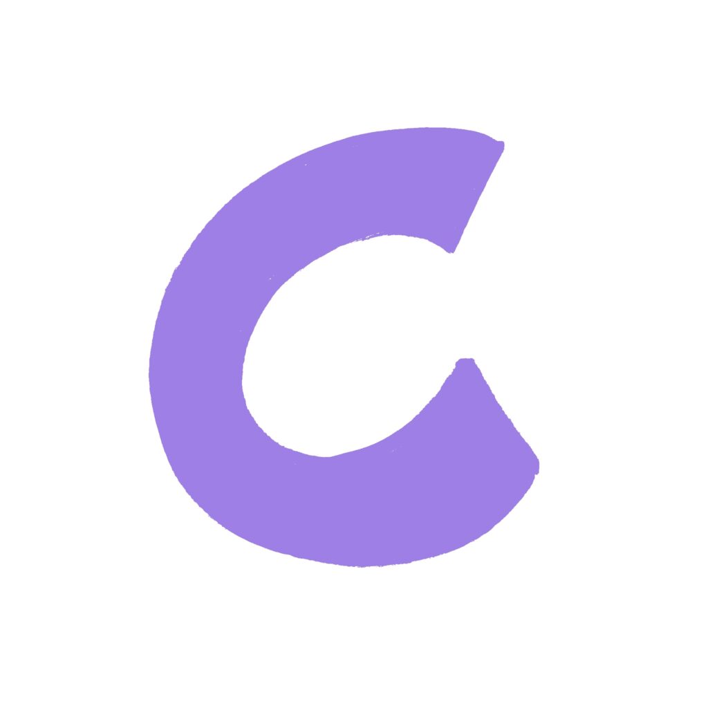 紫色で描かれた手書き風の「C」