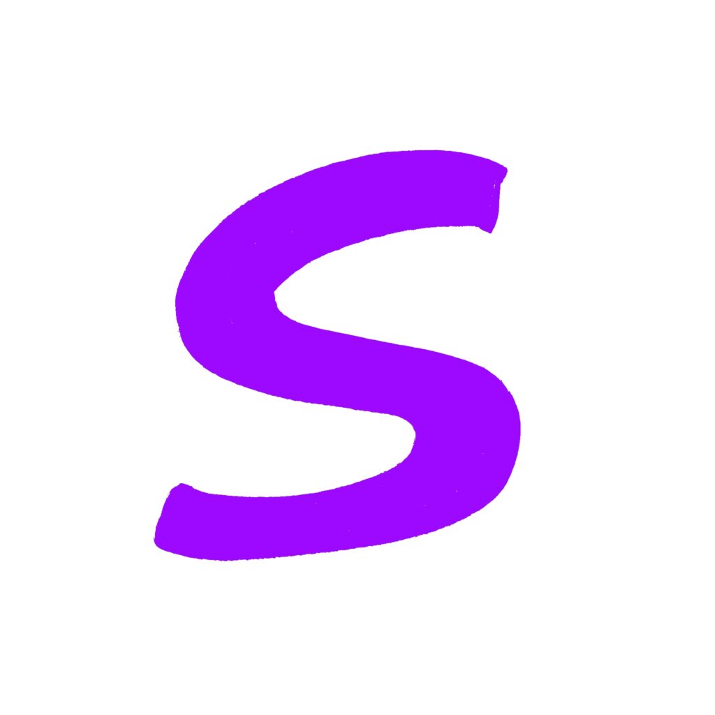 鮮やかなパープルで描かれた、手