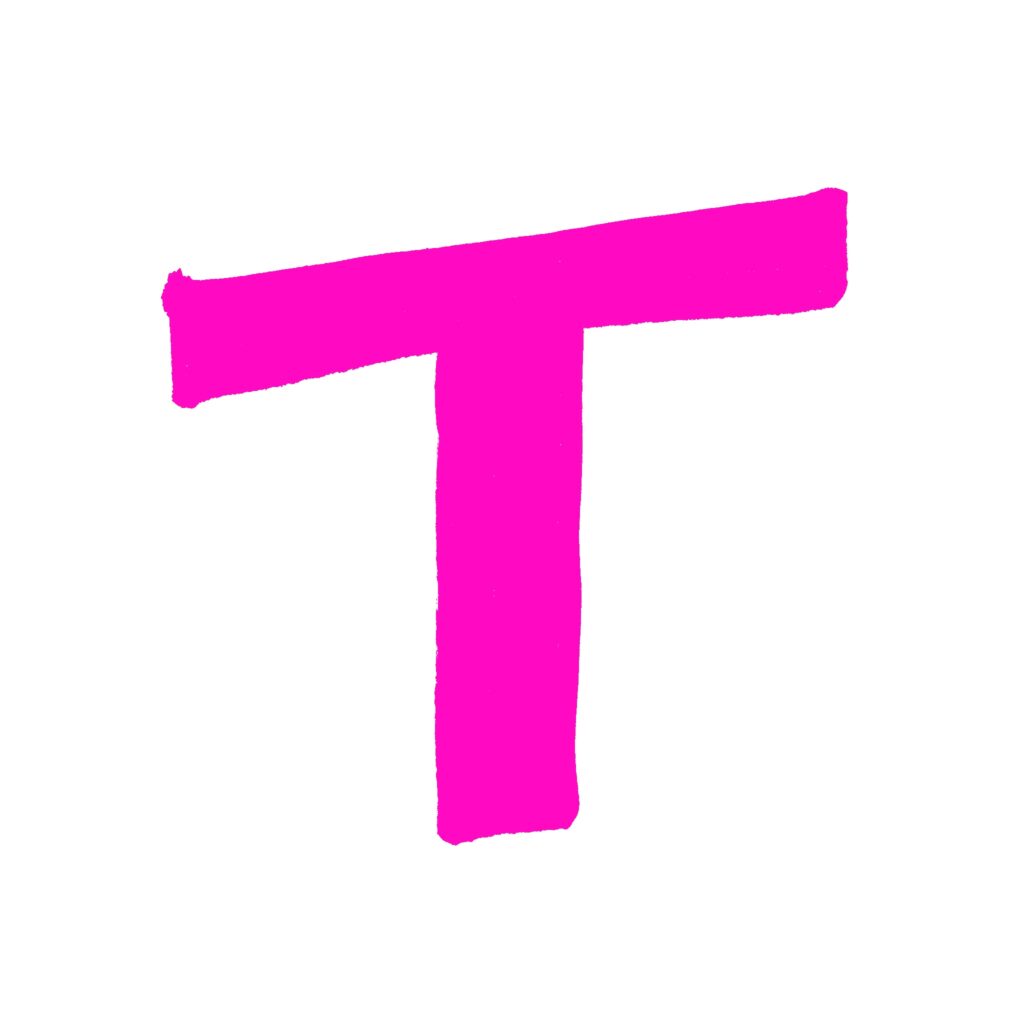 明るいピンクで描かれた、手書き