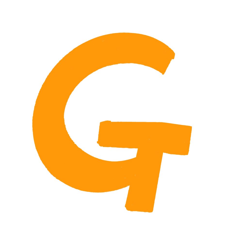 黄色で描かれた手書き風の「G」