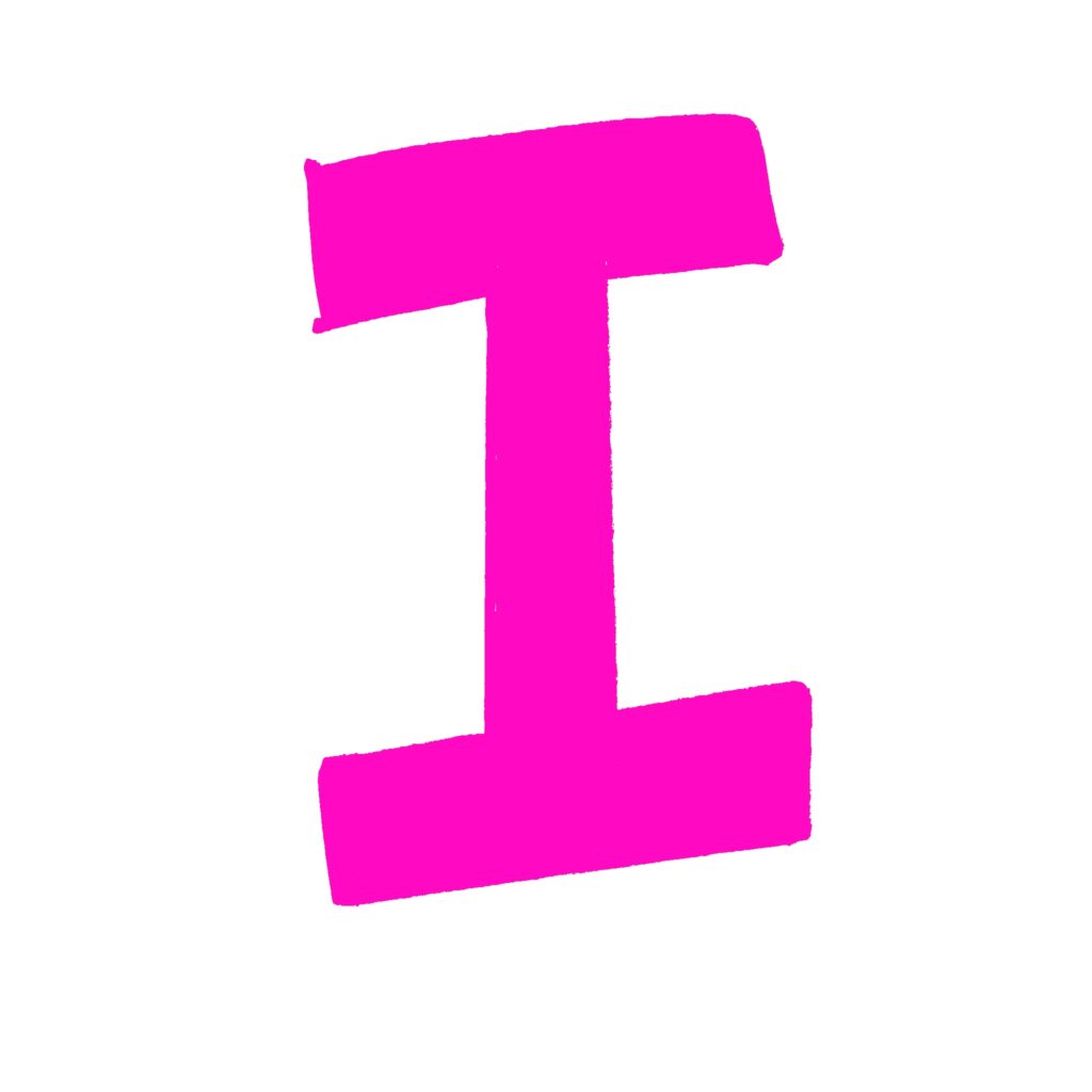 ピンクで描かれた手書き風の「I