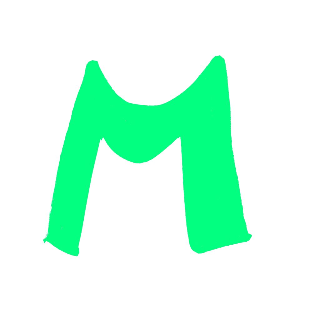 黄緑で描かれた手書き風の「M」