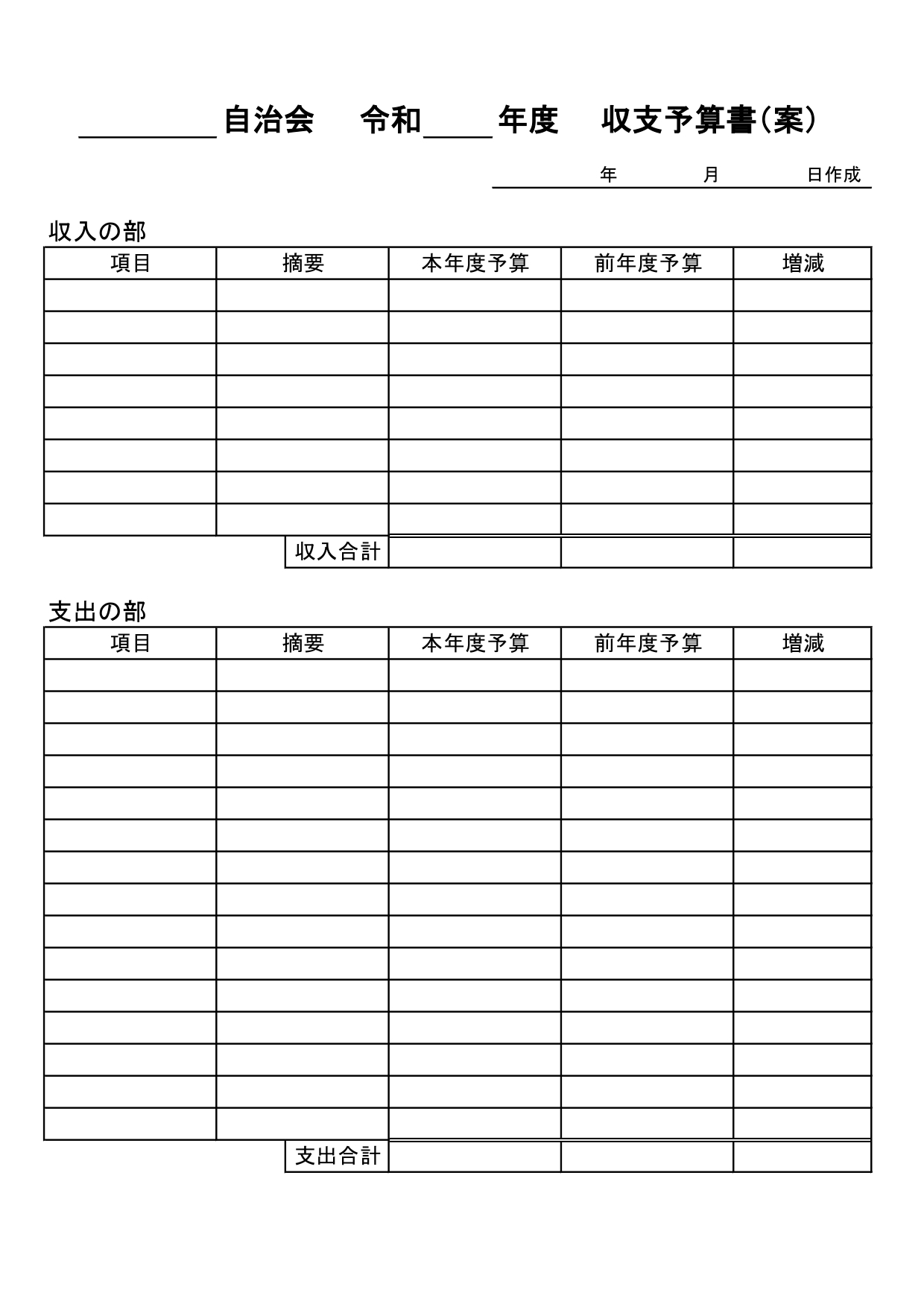 予算案の作り方解説付き！収支予算書の無料テンプレート！自治会・町内会の会計担当におすすめ！シンプルで書き方簡単☆ 自治会や町内会の会計担当の方におすすめの収支予