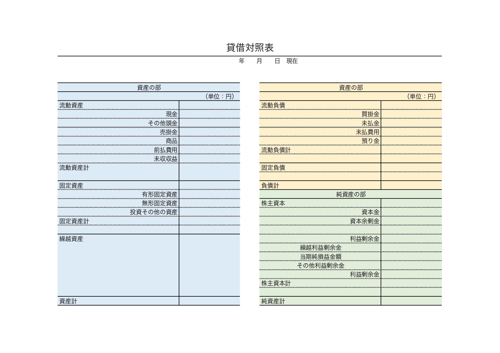 (Excel・PDF)決算書の作成に役立つ「貸借対照表」の無料テンプレート・個人事業主＆企業で使用可能！ 企業や個人事業主の方の決算書の作成時に役立つ「貸借対照