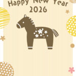 年賀状 2026年（丙午・午年）イラスト入り年賀状の素材 馬