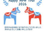 【北欧テイスト】2026年（令和8年）の干支・馬をモチーフにした、北欧風のかわいい縦型年賀状テンプレート。シンプルながらおしゃれで、やさしい色使いが特徴です。結