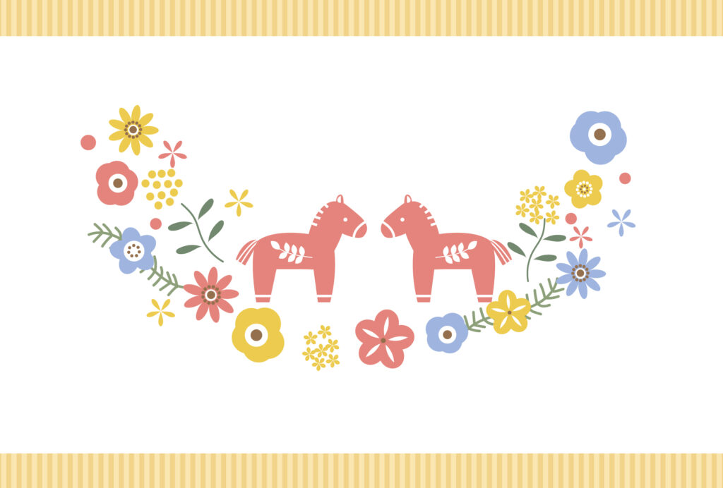 年賀状 2026年（丙午・午年）イラスト入り年賀状の素材 馬