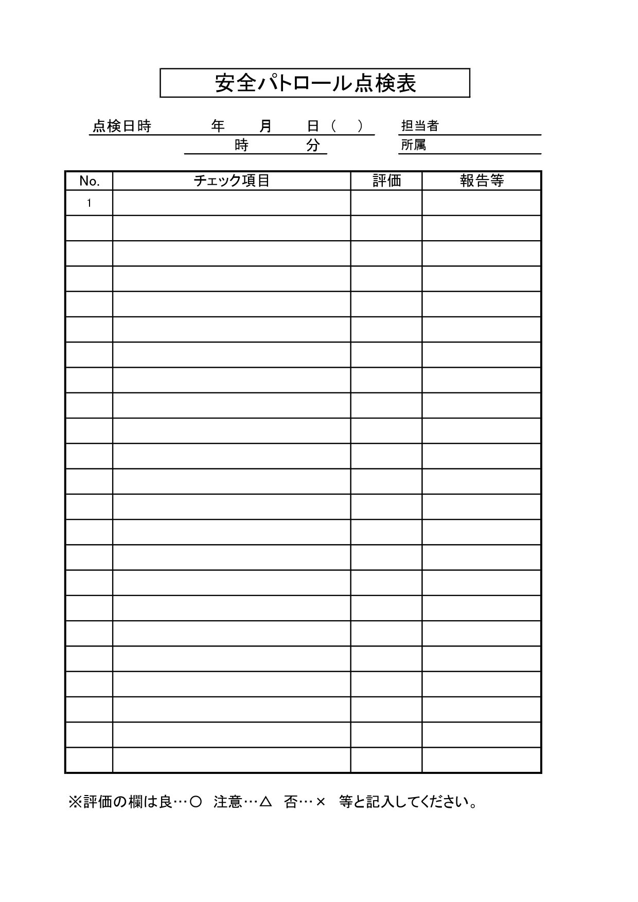 製造業や建設業などで役立つ「安全パトロール点検表」でエクセルやワードで点検チェックリスト作りに便利！無料テンプレート こちらの安全パトロール点検表のテンプレート