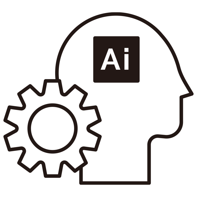 人の横顔、AI、歯車を組み合わ