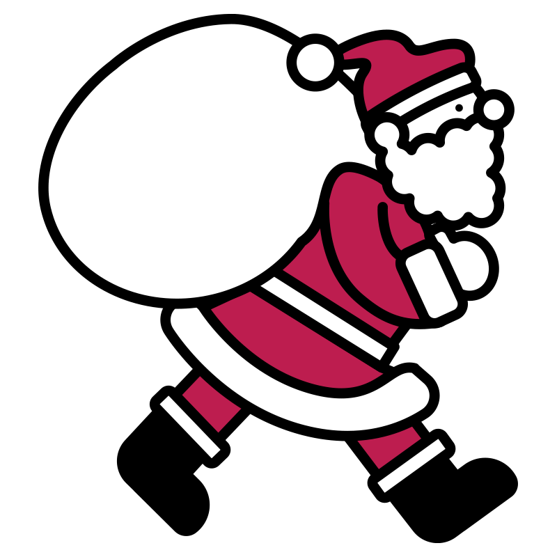 大型のプレゼント袋を背負い、右